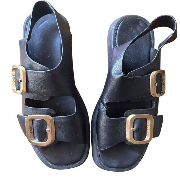 TOD'S Gomma Buckle Leather Platform Sandals Black sz 39 (US 9) - Picture 4 of 5